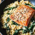 One Skillet Salmon with Lemon Orzo