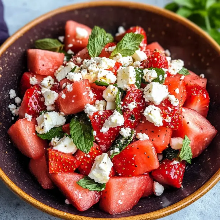 Watermelon Salad With Strawberries & Honey Lime Dressing