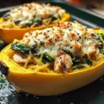 Garlic Parmesan Stuffed Spaghetti Squash with Chicken and Spinach