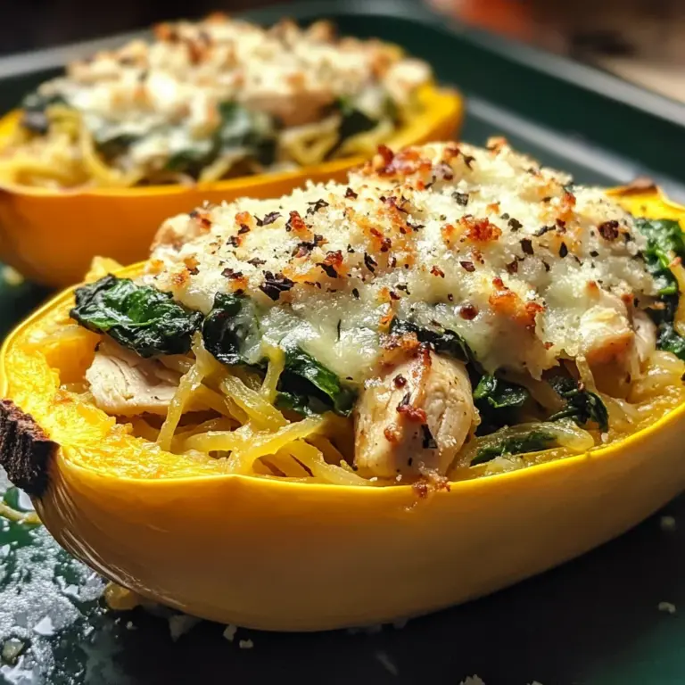 Garlic Parmesan Stuffed Spaghetti Squash with Chicken and Spinach