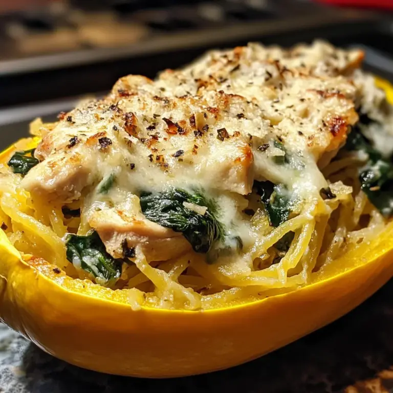 Garlic Parmesan Stuffed Spaghetti Squash with Chicken and Spinach